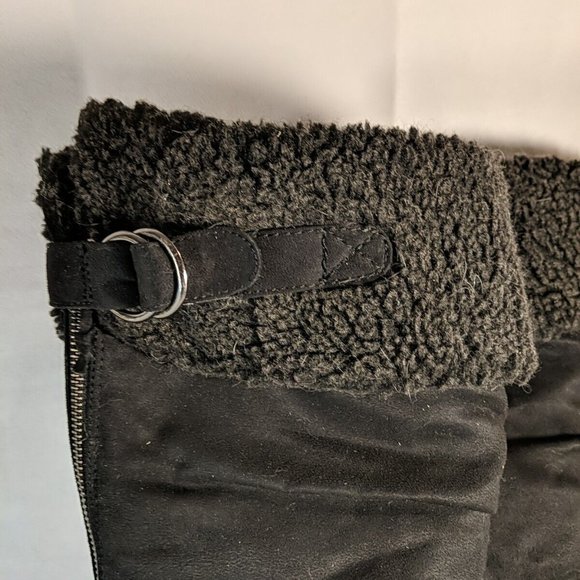 Aldo Faux Suede Black Winter Boots Heel Platform Wedge Grip Tread Women's 9.5 40 - Picture 3 of 11